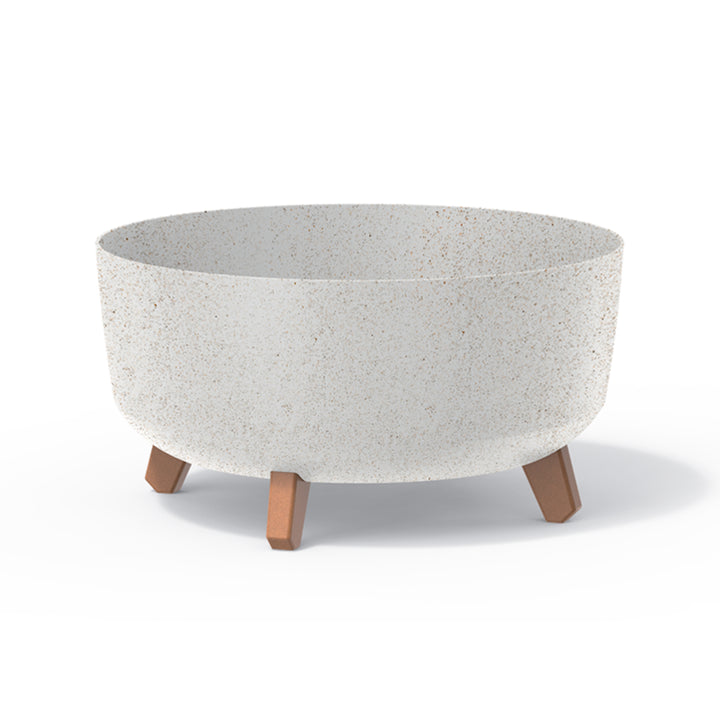 Vaso baixo em madeira ecológica com pés removíveis incl. inserto para uso interno e externo Floreira redonda de plástico resistente a UV 380 mm, ECO Branco