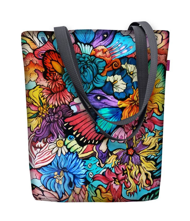 Bolsa de ombro Sunny com zíper shopper feminina 36x40 cm (cabe em A4) bolsa de tecido com motivo Hippi