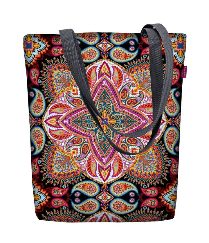 Bolsa de ombro Sunny com zíper shopper feminina 36x40 cm (cabe em A4) bolsa de tecido com motivo de bolinhas