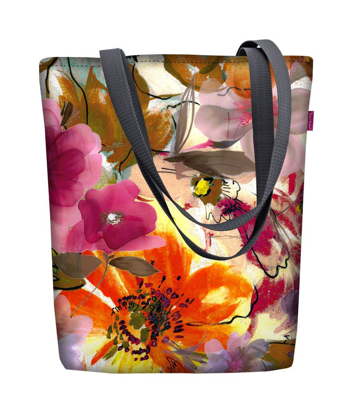 Bolsa de Ombro Sunny com Zíper Feminina Shopper 36x40 cm (cabe em A4) Sacola Bolsa de Tecido com Motivo de Jardim