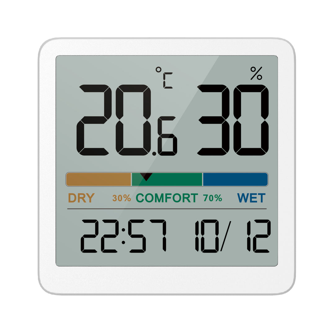 Termômetro/higrômetro com função de relógio e data, GreenBlue, bateria CR2032, faixa de temperatura de -9,9 graus C a +60 graus C., GB380