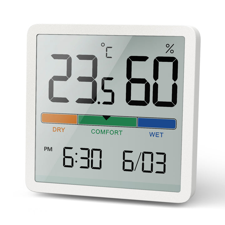 Termômetro/higrômetro com função de relógio e data, GreenBlue, bateria CR2032, faixa de temperatura de -9,9 graus C a +60 graus C., GB380