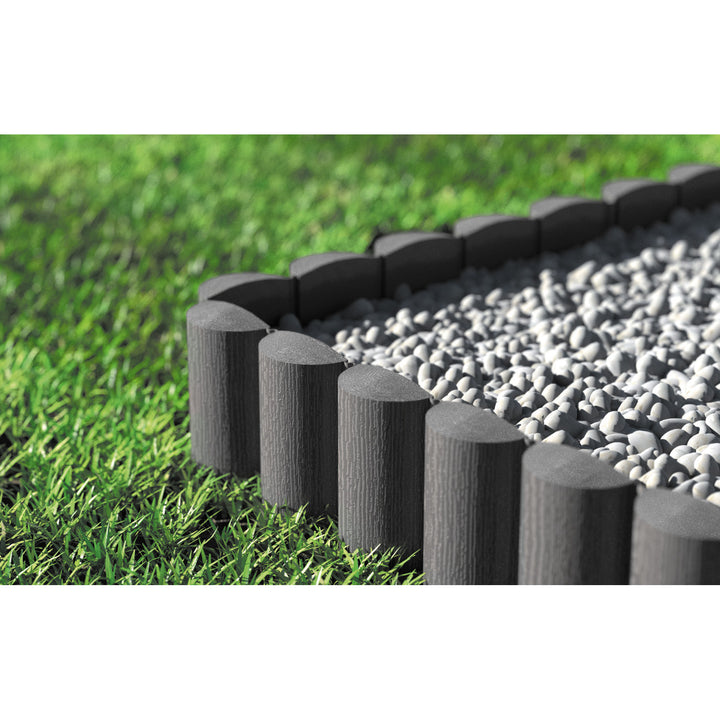 Cellfast Eco 4 Cinza 2,4 m Cercas de jardim em plástico com borda de paliçada com moldura de madeira, resistente à geada, durável e resistente às intempéries