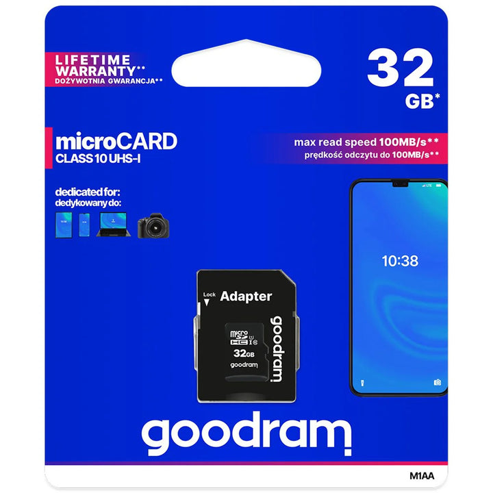 Cartão de memória microSD de 32 GB + adaptador Goodram Classe 10 UHS-I SD