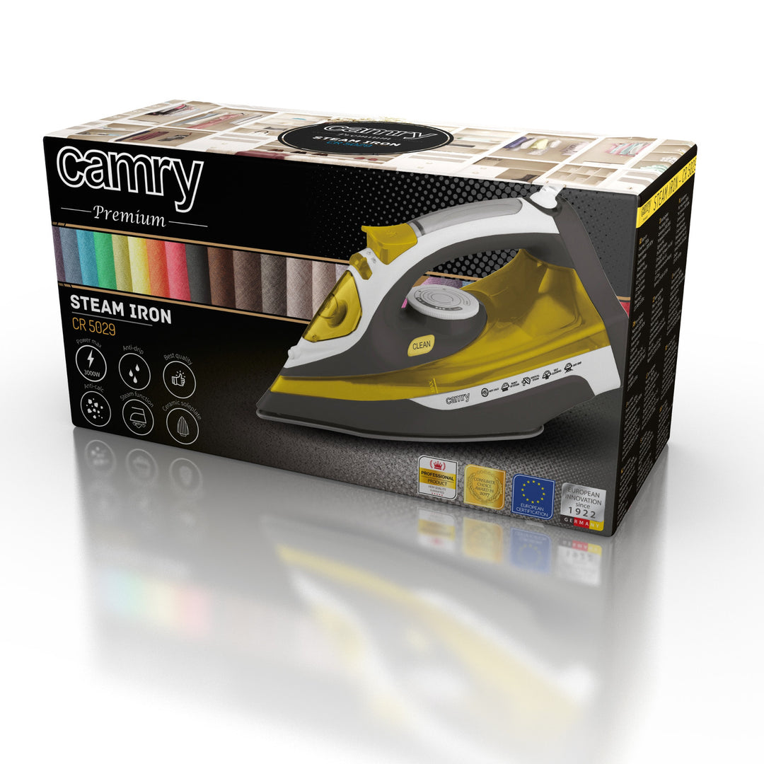 Plancha Camry CR 5029 3000W - suela de cerámica, función de limpieza automática