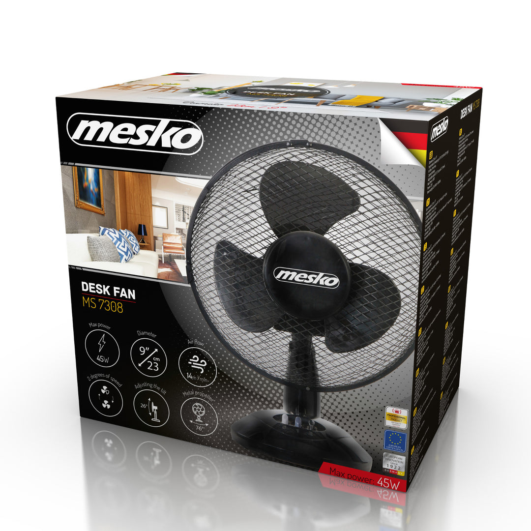 Ventilador de sobremesa 23cm 45W Mesko MS 7308, oscilación, dos velocidades de ventilación