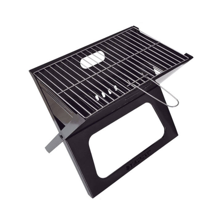 Barbacoa portátil Maletín de barbacoa con patas plegables y asa de transporte Construcción de acero con recubrimiento de polvo Superficie de la barbacoa de acero inoxidable 42,5 x 26,5 cm