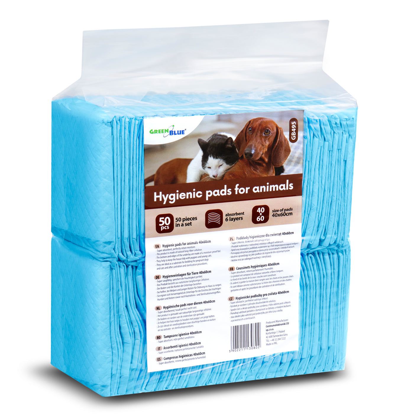 GreenBlue GB495 Juego de Empapadores de Adiestramiento para Perros y Cachorros Empapadores Higiénicos Desechables 6 Capas (60x40cm, 50 unidades)