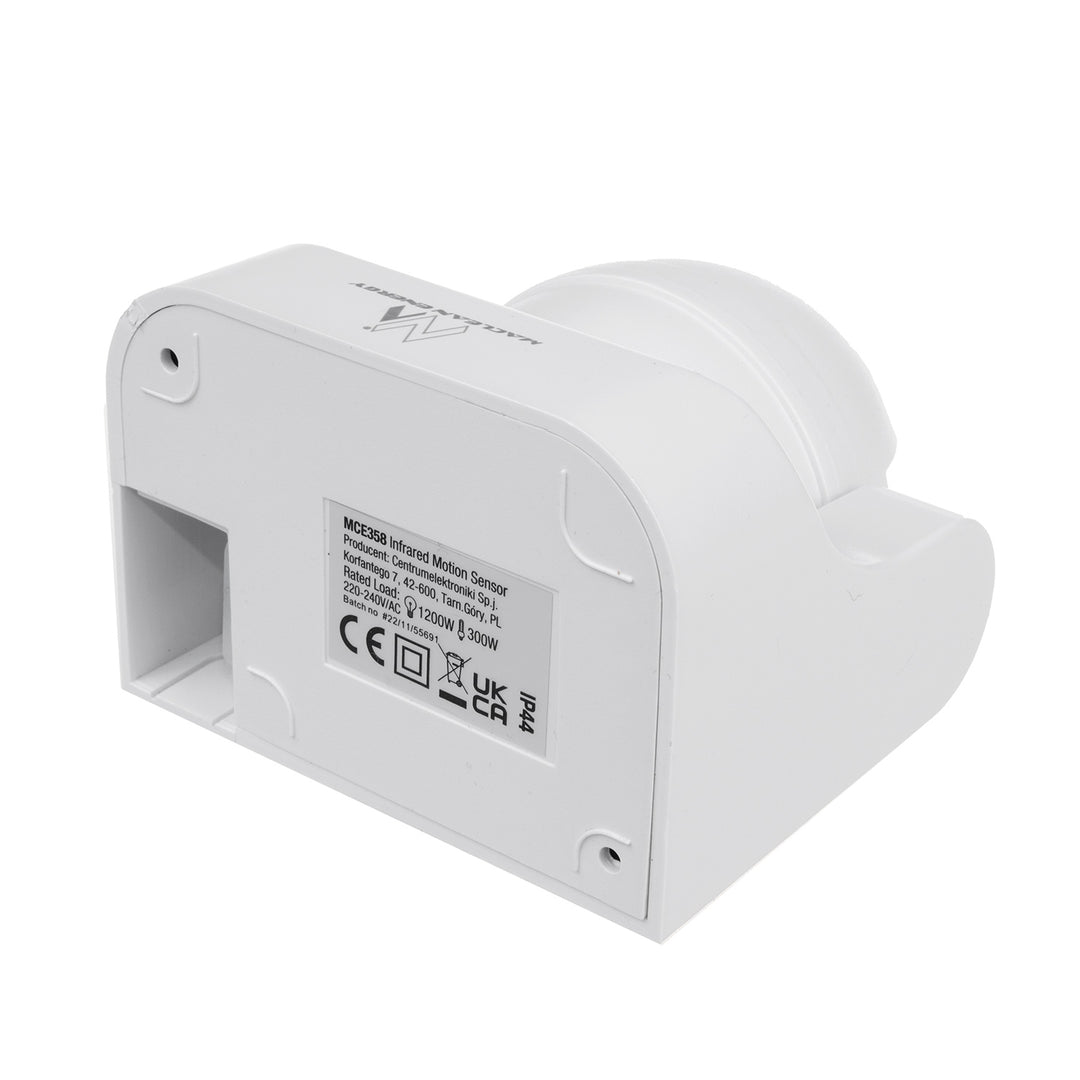 Maclean MCE358 W Sensor de Movimiento por Infrarrojos Sensor PIR de 180° con Sensor Crepuscular Infrarrojo IP44 | Uso en Interiores y Exteriores | Alcance hasta 12 m | Carga 300/1200W