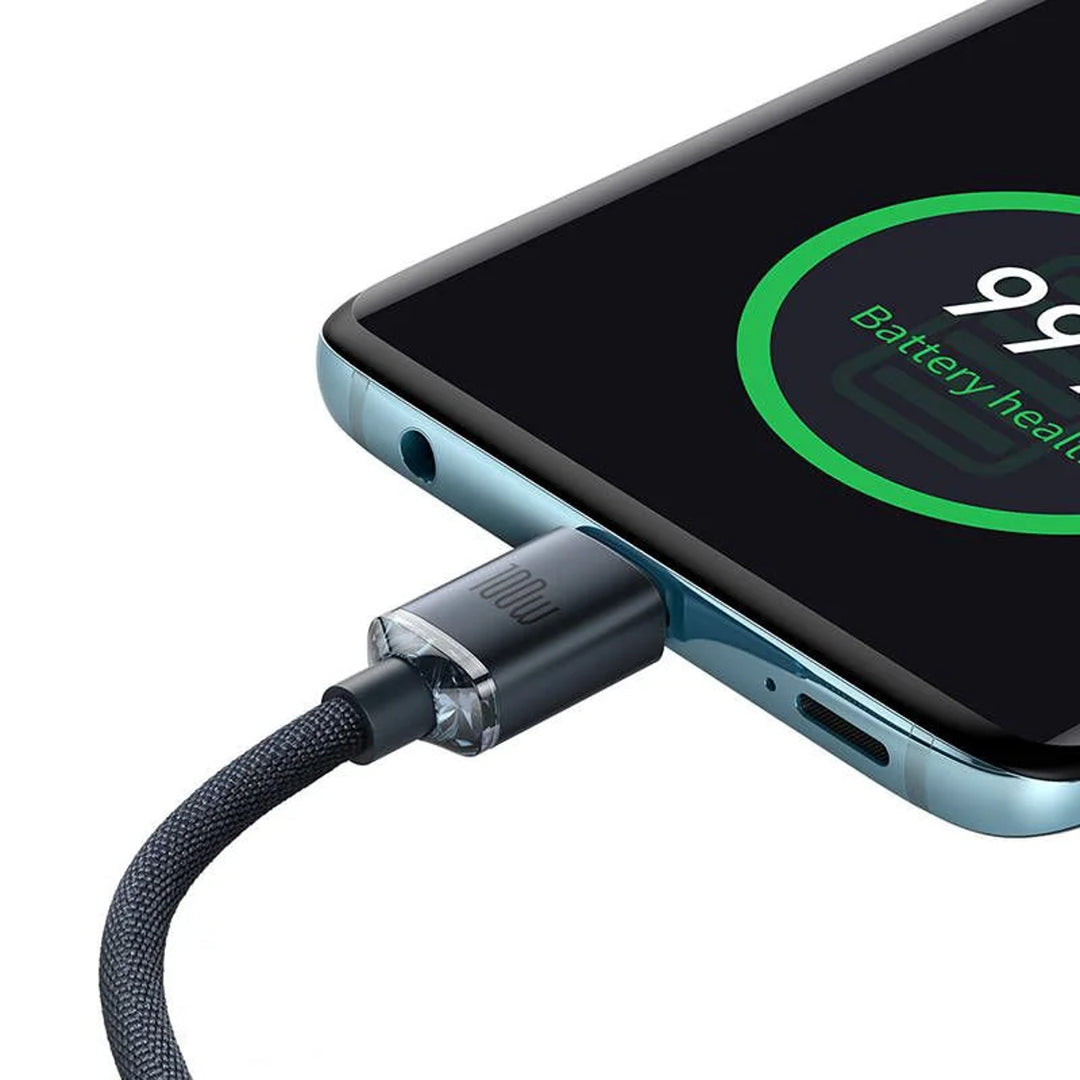 USB-C PD 2.0 1.2m Cabo Baseus Crystal CAJY000601 Carga Rápida 3.0 100W