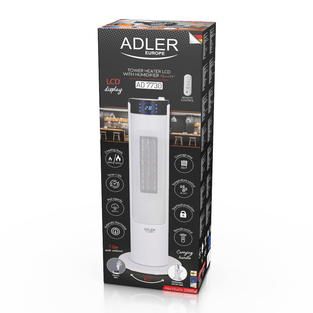 Aquecedor de coluna LCD com umidificador Adler AD 7730