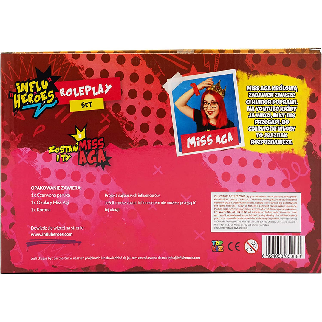 Influ Heroes Miss Aga kit de vestir peruca, coroa, óculos