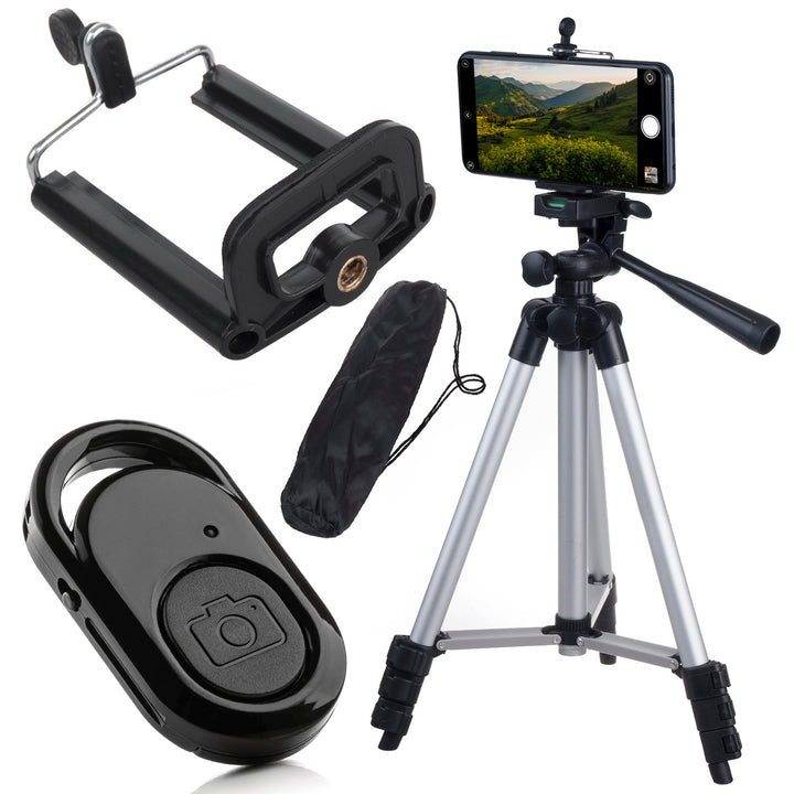 Maclean MC-165 Trípode Universal 1/4" Soporte para Cámaras Videocámaras Smartphones max. 1050mm max.2kg, Mando a Distancia BT