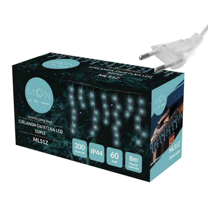 Guirlanda luminosa ML51Z 60 pingentes de gelo 300 Led 8m branco frio IP44