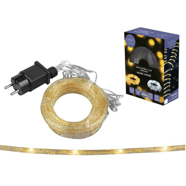 Cordão decorativo ML53GC 72 LED 3,6m com brilho dourado branco quente IP44