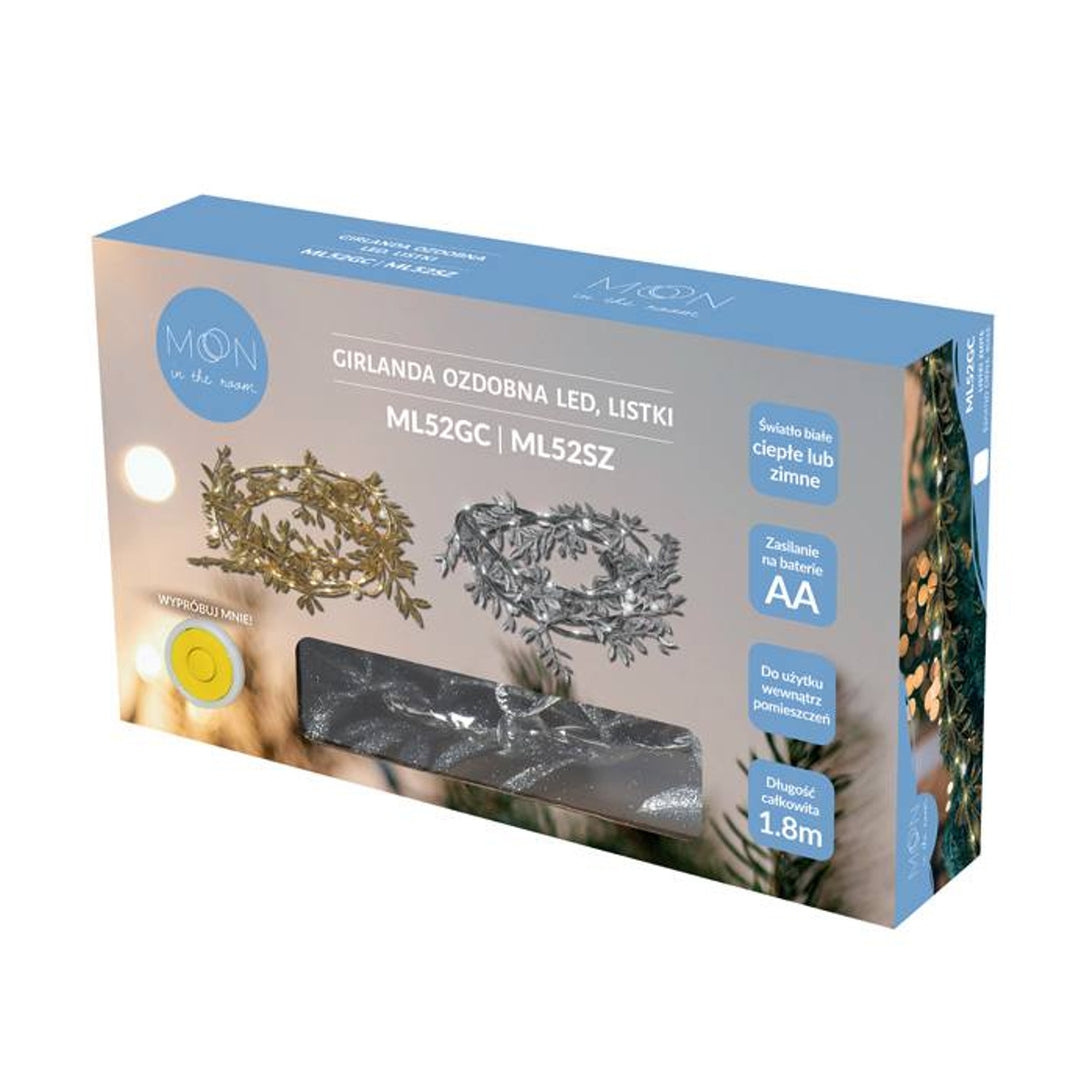 Guirnalda decorativa de LEDs ML52GC 1,8m hoja de oro blanco cálido alimentación de luz 3x AA