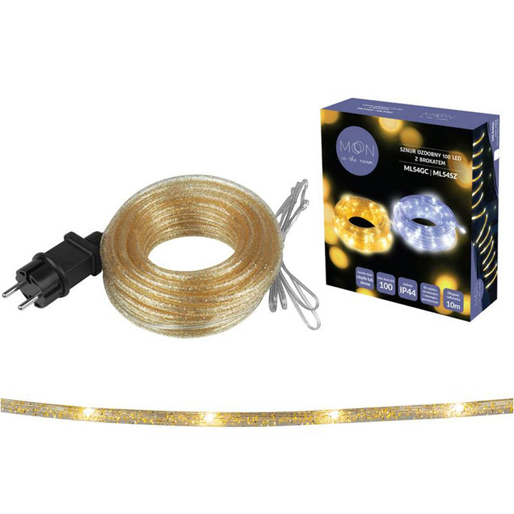 Cordão decorativo ML54GC 100LED 10m com brilho dourado branco quente IP44