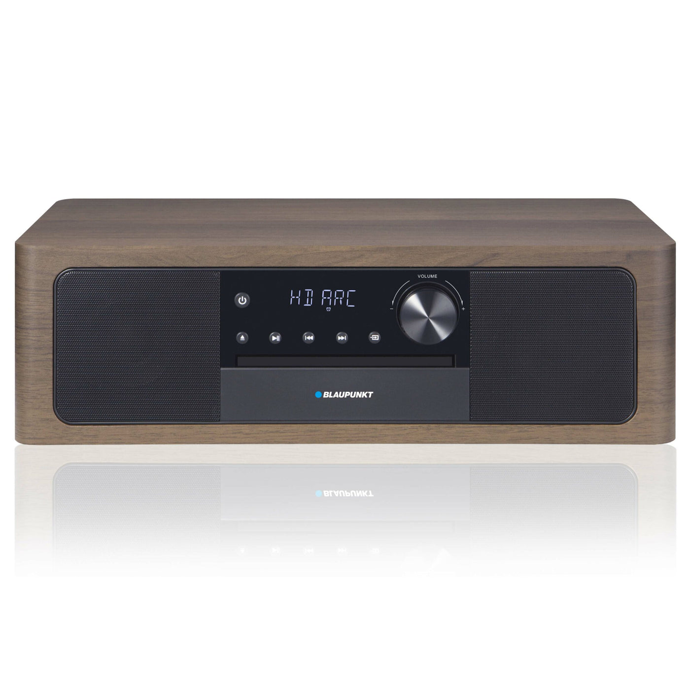 Microssistema com Bluetooth HDMI ARC 50 W RMS (2 x 25 W) Rádio FM CD Player Tela LED Controle Remoto Armário de madeira AUX