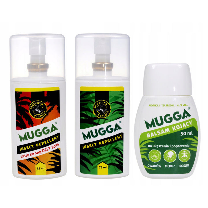 Set 2x Mugga 50% + 9,5% Deet Familiar + Bálsamo Calmante 50ml