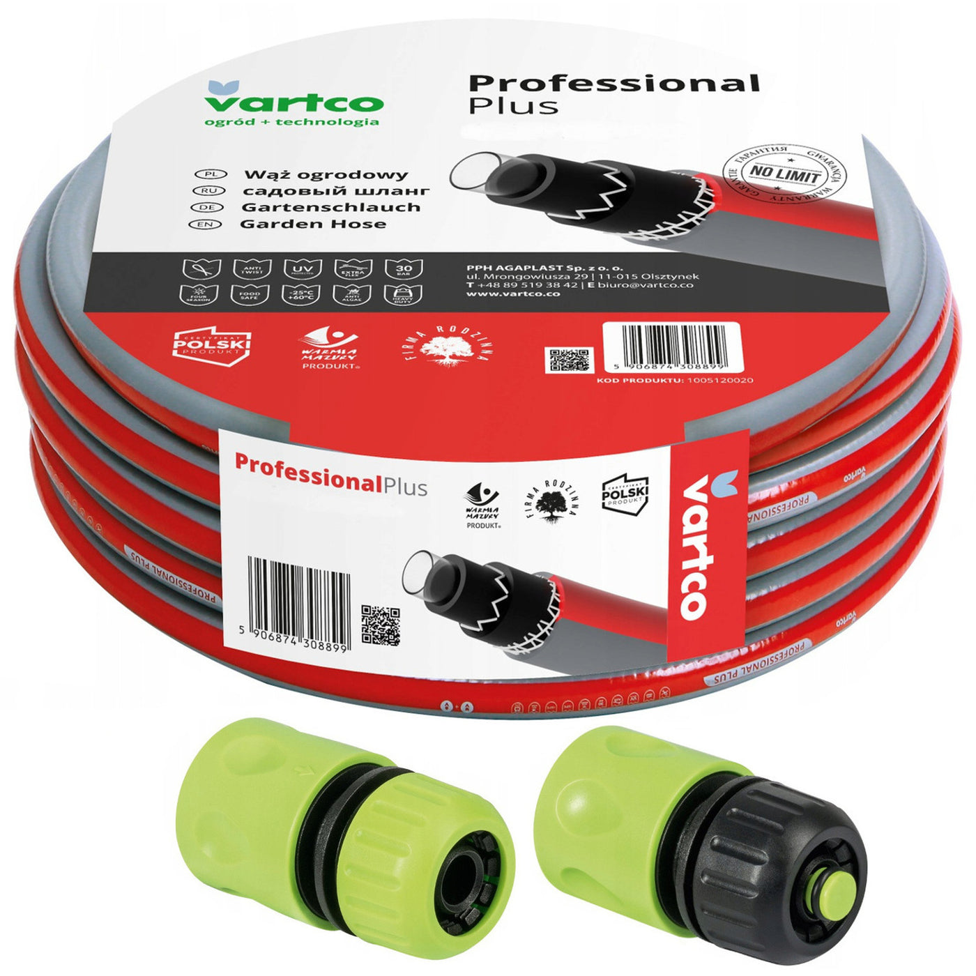 Mangueira de jardim 6 camadas 30m 1/2" Vartco Professional Plus + acessórios