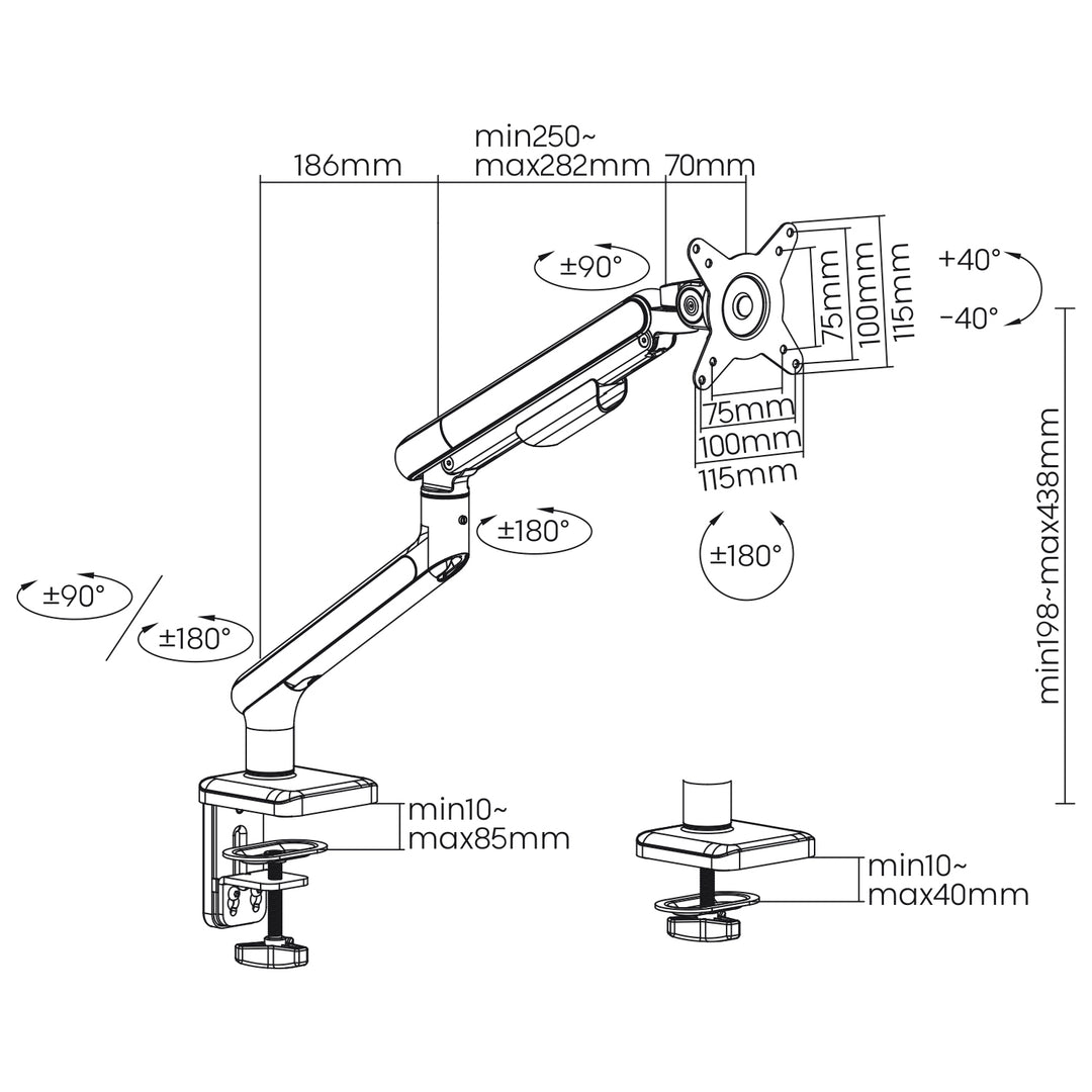 Ergo Office ER-751 Soporte para Monitor LCD, Resorte de Gas, VESA 75x75 y 100x100, 17-32" 9kg