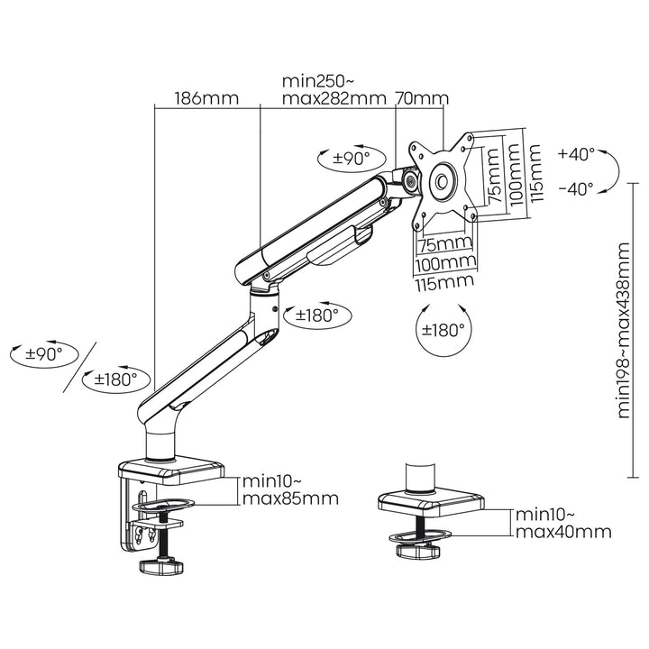 Ergo Office ER-751 Soporte para Monitor LCD, Resorte de Gas, VESA 75x75 y 100x100, 17-32" 9kg