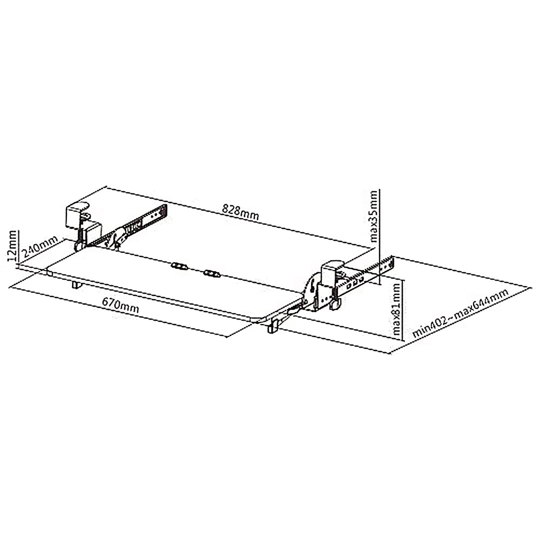 Maclean MC-462 Soporte de Teclado Montaje Bajo Escritorio, Ajustable, máx. 5kg, 67x24cm