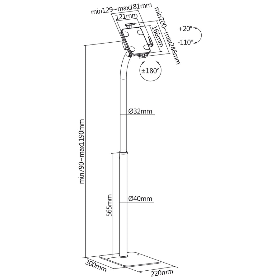 Suporte para Tablet Maclean MC-467W, Suporte para Tablet com Bloqueio, 7,9"-11", Universal
