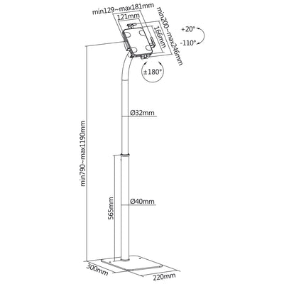 Maclean MC-467W Soporte Publicitario para Tableta, Montaje en Suelo con Bloqueo, 7,9"-11", Universal