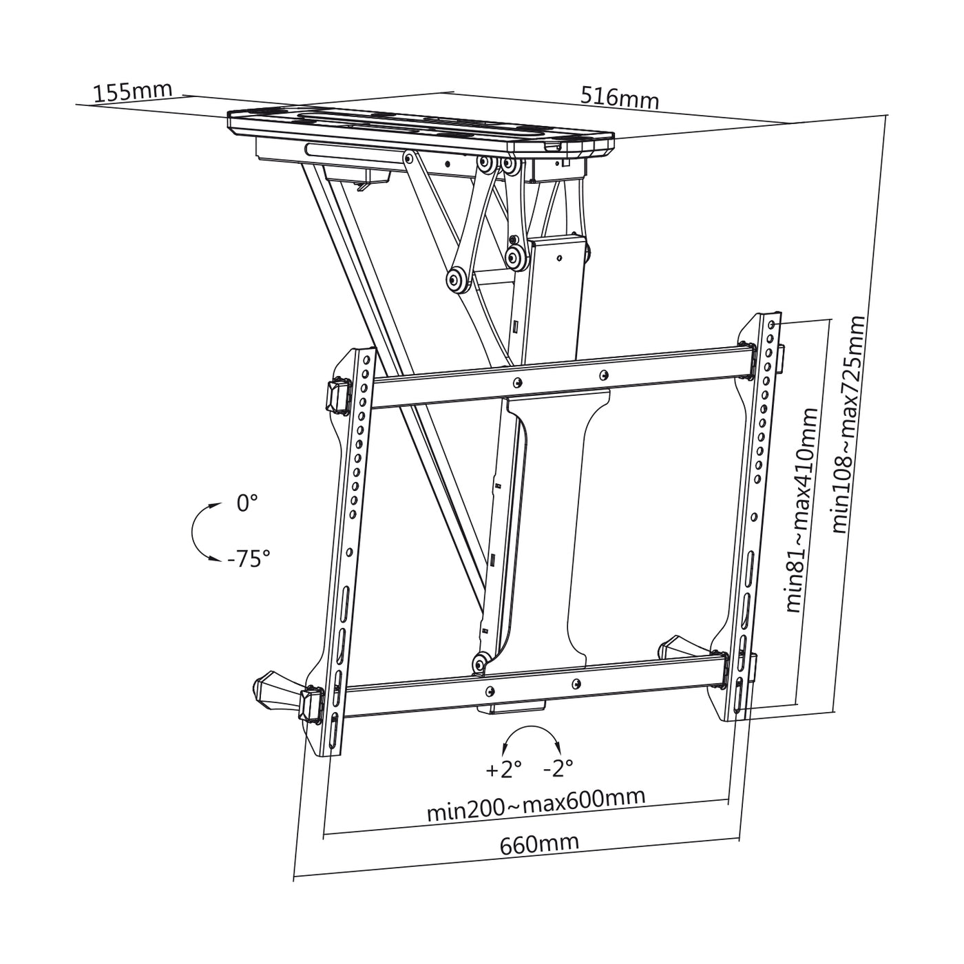 Maclean MC-880T - Soporte eléctrico inclinable para TV (32-70", con control por aplicación, para techo inclinado, incluye mando a distancia hasta 35 kg, VESA 600 x 400 cm)