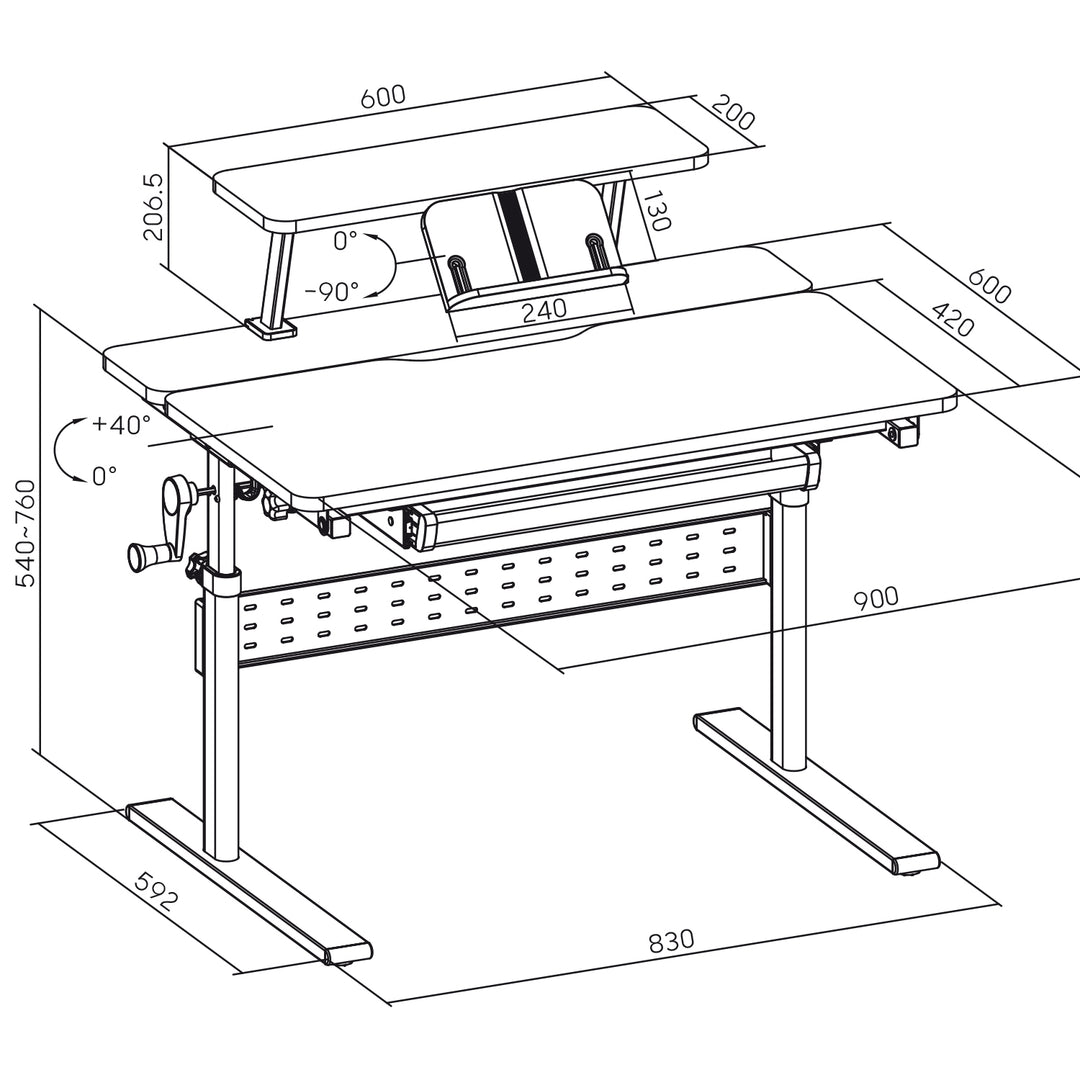 Ergo Office ER-483 Escritorio Infantil, Altura Regulable, Gris, max 40kg, 900x600mm