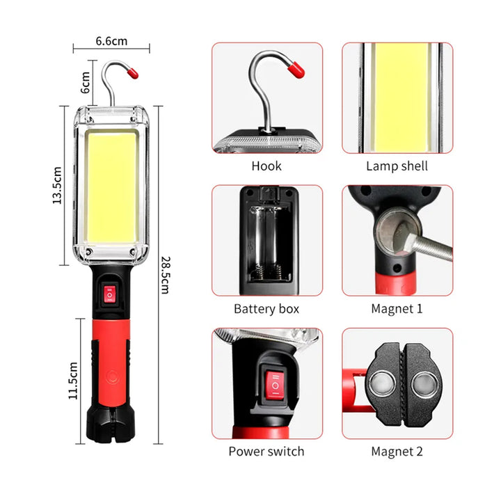 Lâmpada de oficina Maclean MCE307 Lâmpada magnética COB 2x1200mAh, 700lm, USB tipo C/Micro USB