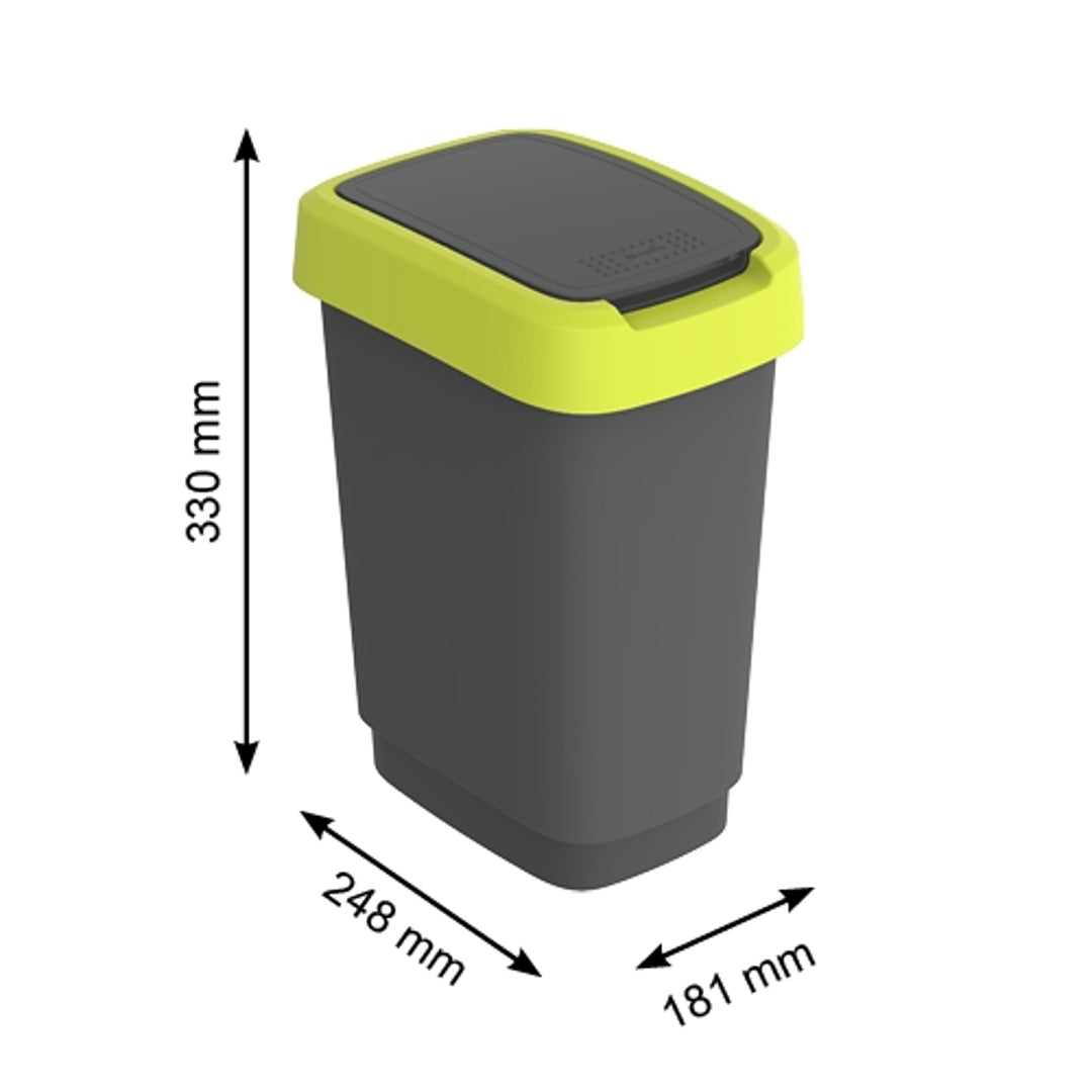 Cubo de basura Papelera Rotho Twist 10L negro y verde lima