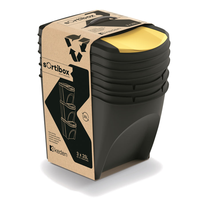 Juego de cubos de reciclaje Keden Sortibox 3x25L negro