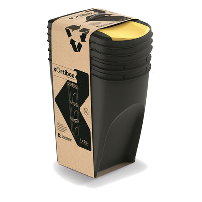 Contentor de reciclagem Keden Sortibox 3x35L preto