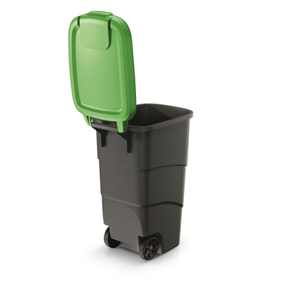 Prosperplast Wheeler Papelera 90L con Ruedas y Tapa Papelera Papelera Grande Papelera Universal Plástico Verde