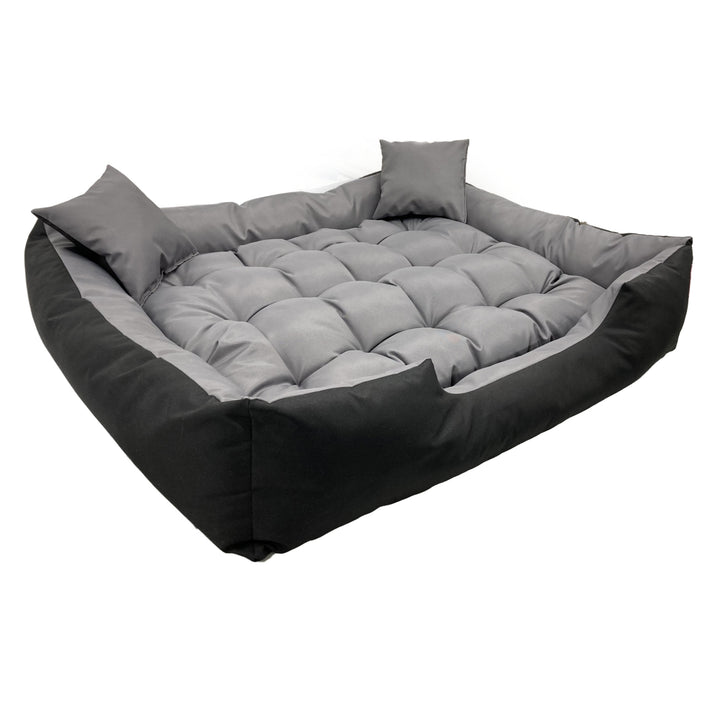 Cama para cães e gatos Ecco com almofada Cama para cães de nylon impermeável Cama para animais de estimação Material lavável à prova d'água (tamanho interno: 40x30 / tamanho externo: 55x45cm, cinza/preto)