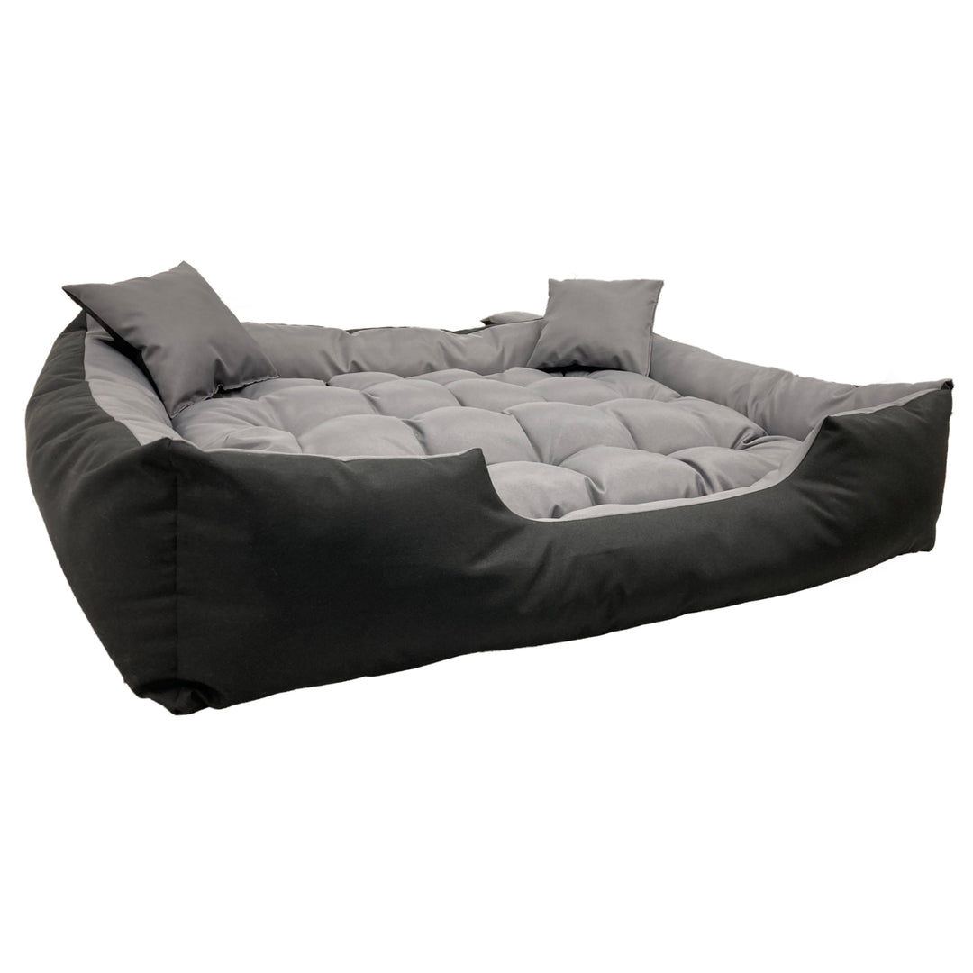 Cama para cães e gatos Ecco com almofada Cama para cães de nylon impermeável Cama para animais de estimação Material lavável à prova d'água (tamanho interno: 40x30 / tamanho externo: 55x45cm, cinza/preto)