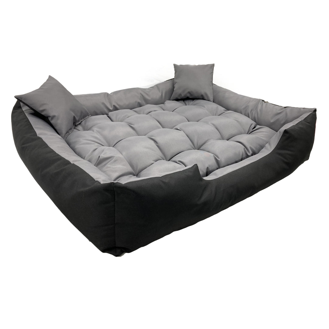 Cama Ecco para cães e gatos com almofada impermeável Nylon Cama para cães lavável e material impermeável (Dimensões internas: 130x100 / Dimensões externas: 145x115cm, cinza/preto)