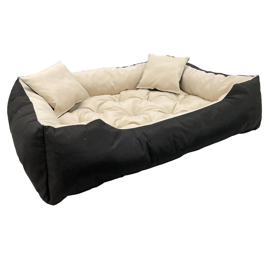 Cama Ecco para cães e gatos com almofada bege e preta Nylon impermeável para animais de estimação Lavável Material impermeável Tamanho interno: 40x30 / Tamanho externo: 55x45cm Preto