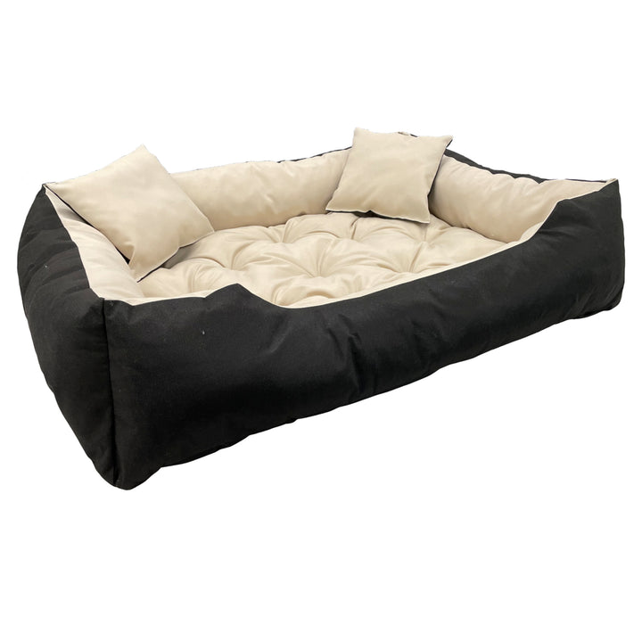 Cama Ecco para cães e gatos com almofada bege e preta Nylon impermeável para animais de estimação Lavável Material impermeável Tamanho interno: 40x30 / Tamanho externo: 55x45cm Preto