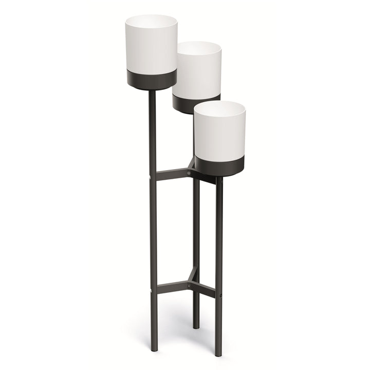 Vaso Bloomie Stand Plantador de três pernas com 3 vasos 42 cm x 39,5 x 125 cm Estrutura de metal Branco