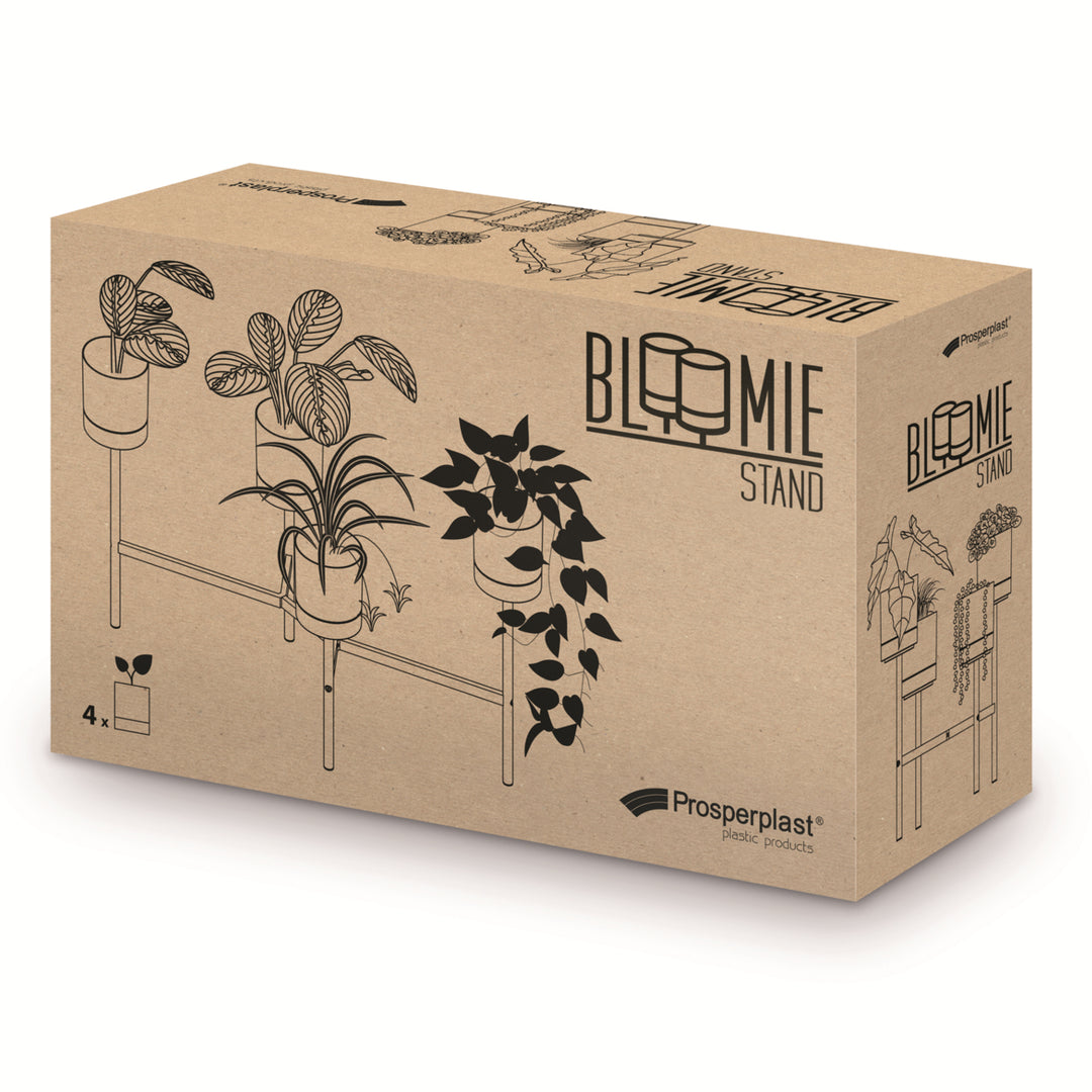 Prosperplast Bloomie Stand Florero Macetero con 4 Macetas 125x55x81,5cm Marco Metálico Color Blanco