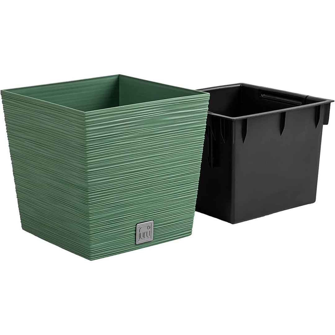 Prosperplast Furu Maceta cuadrada baja con inserto DFS240-5615C - color verde tierra