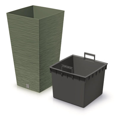 Vaso quadrado Prosperplast Furu com inserto DFSH240-5615C - cor verde terra