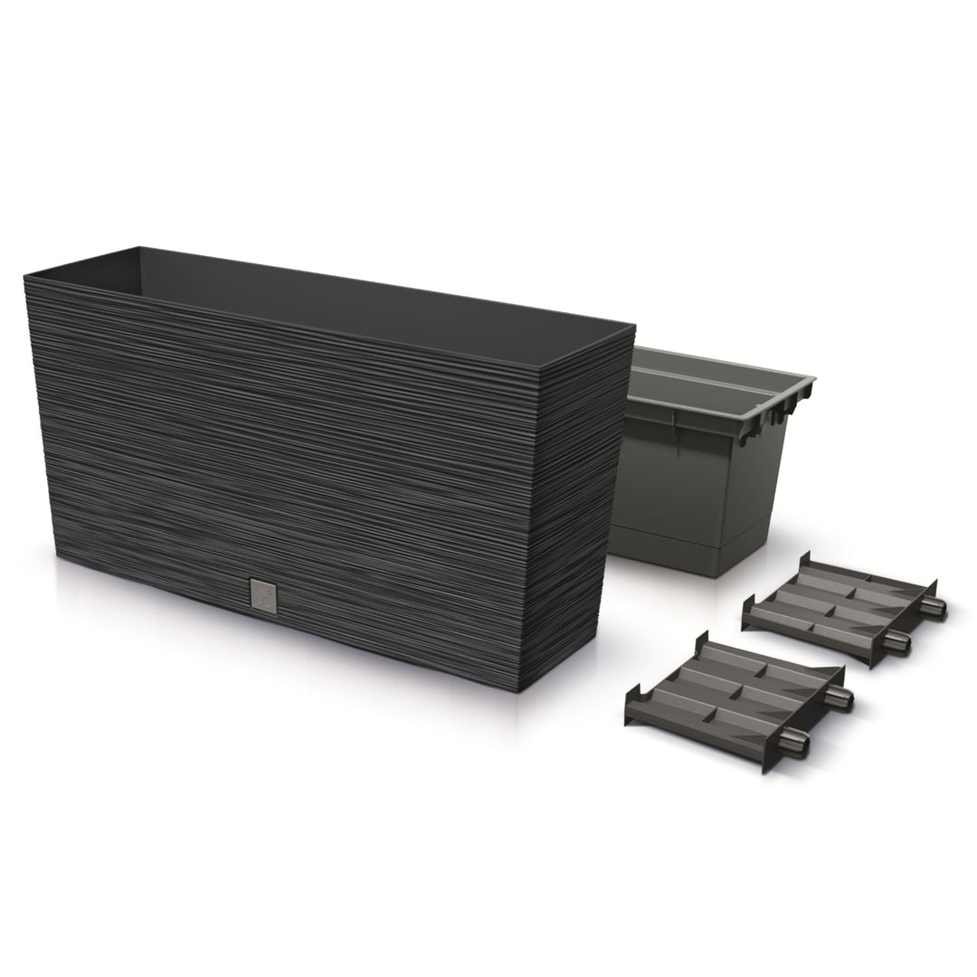 Prosperplast Furu Case Medio Jardinera con Maceta Macetero con Tiesto para Plantas Interior y Exterior Plástico Resistente Rectangular 77x23,5x40,6cm (Antracita)