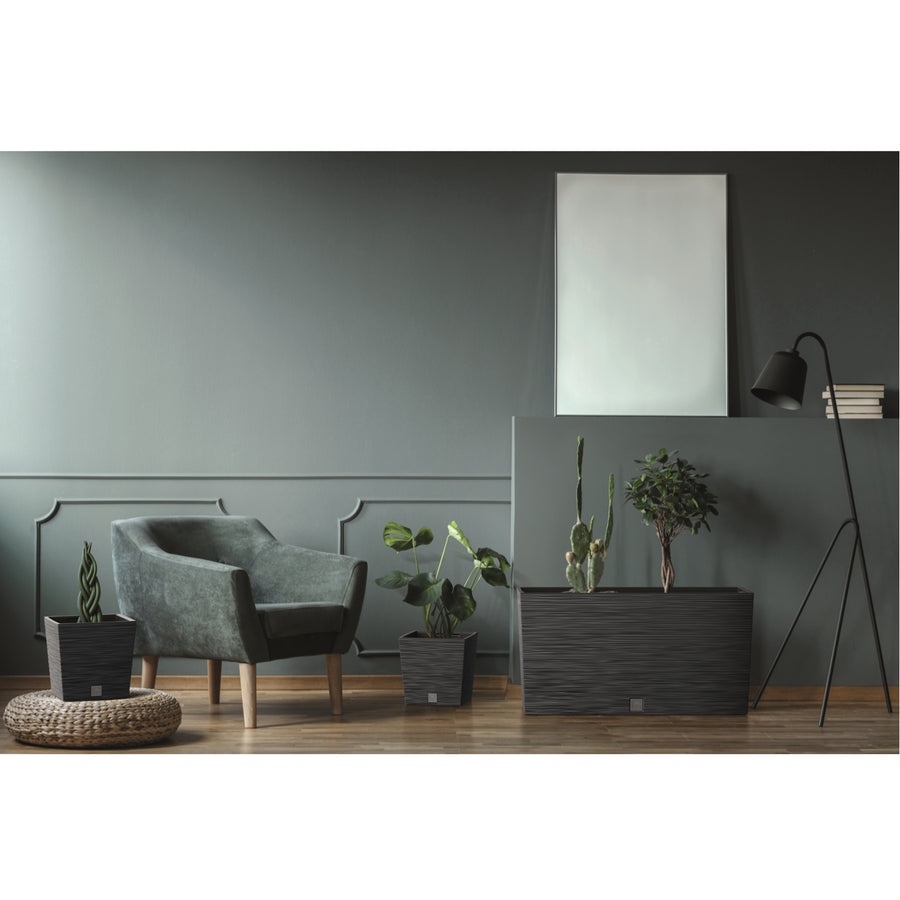Prosperplast Furu Case Meia Floreira com Vaso Floreira com Vaso para Plantas de Interior e Exterior Plástico Resistente Retangular 77x23,5x40,6cm (Antracite)