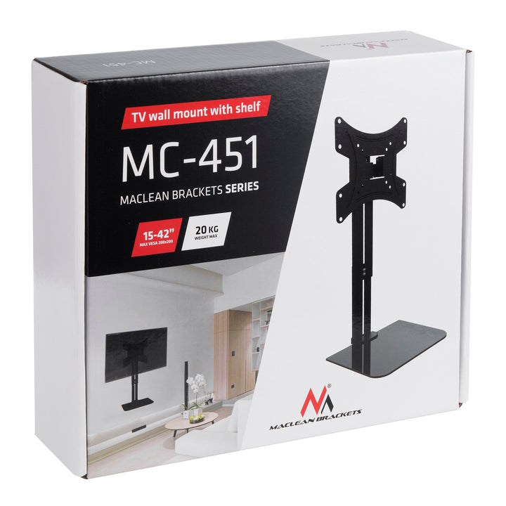 Suporte de parede para TV Maclean MC-451 com prateleira máx. 20kg, máx. VESA 200x200, para TV de 15-42"