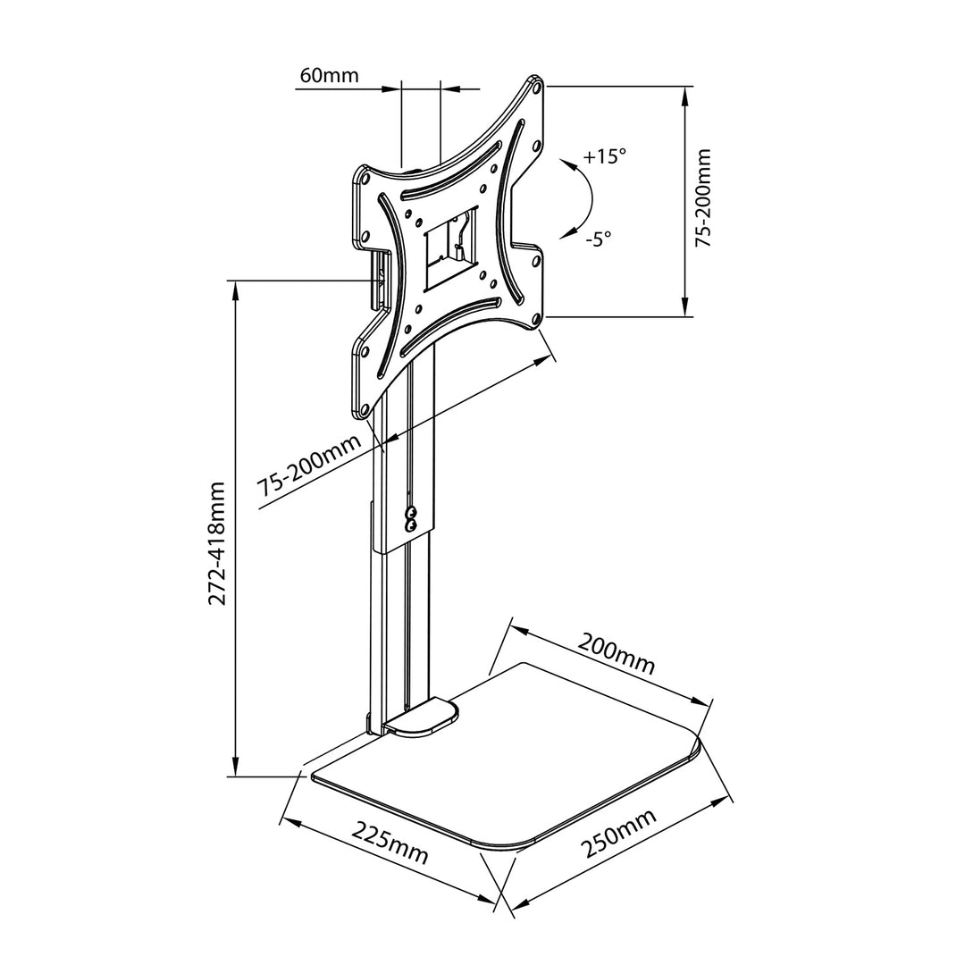 Suporte de parede para TV Maclean MC-451 com prateleira máx. 20kg, máx. VESA 200x200, para TV de 15-42"