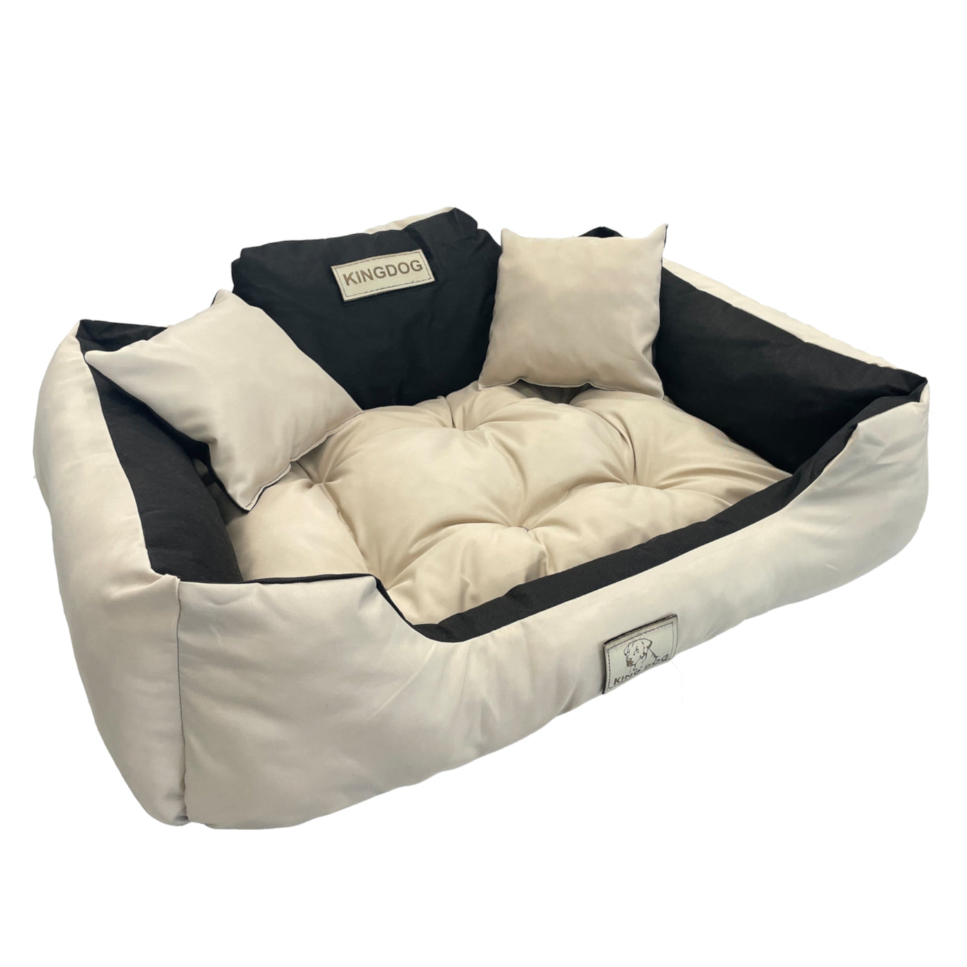 KingDog Cama para Perros y Gatos con Dos Cojines Cojín para Perros Cesta para Mascotas Material PVC Impermeable Lavable (XXL 130 x 105cm, Beige)